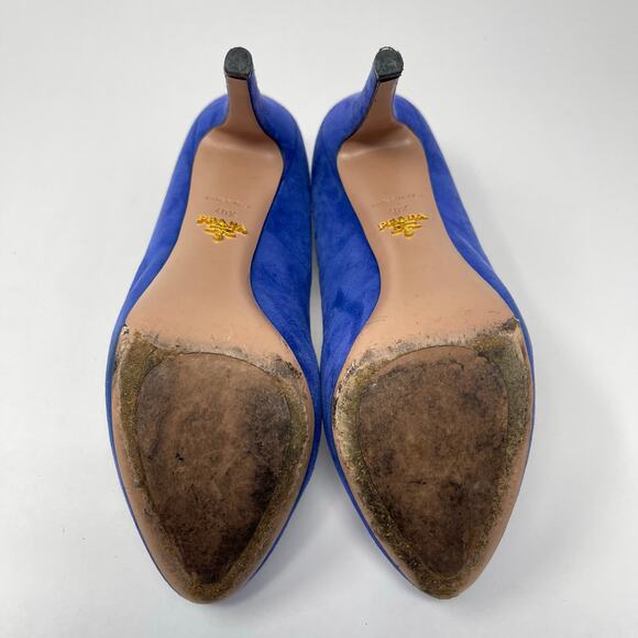 Prada Blue Suede Leather Platform Stiletto Heel Pumps (Size 40.5 EU) - Picture 11 of 16